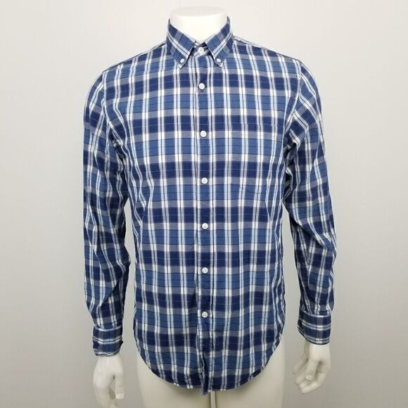 J. Crew mens Blue & White Washed Shirt in Multi Plaid Button Down Size Small - Picture 1 of 6